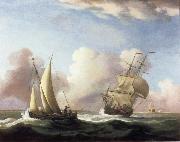 A Small Sailing boat and a merchantman at sea in a rising Wind Monamy, Peter